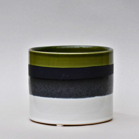 Green/black/white glazed ceramic planter