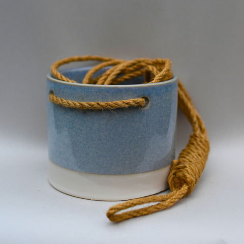 blue-grey hanging pot