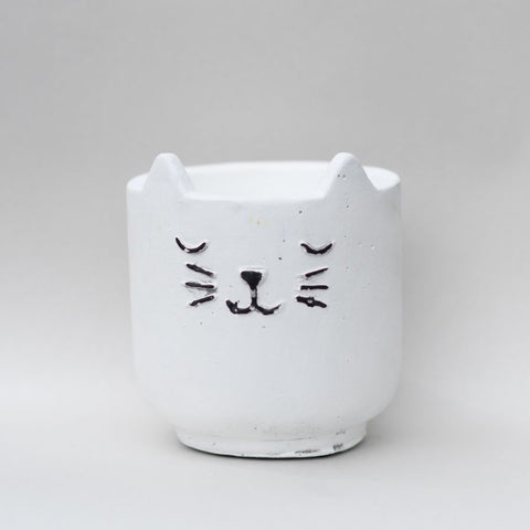 White cat plant pot
