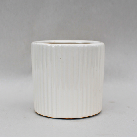 Cache-pot blanc côtelé