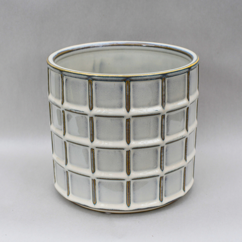 Cache-pot quadrillé blanc