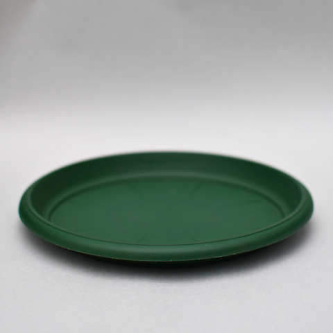 Green plastic saucer with small border