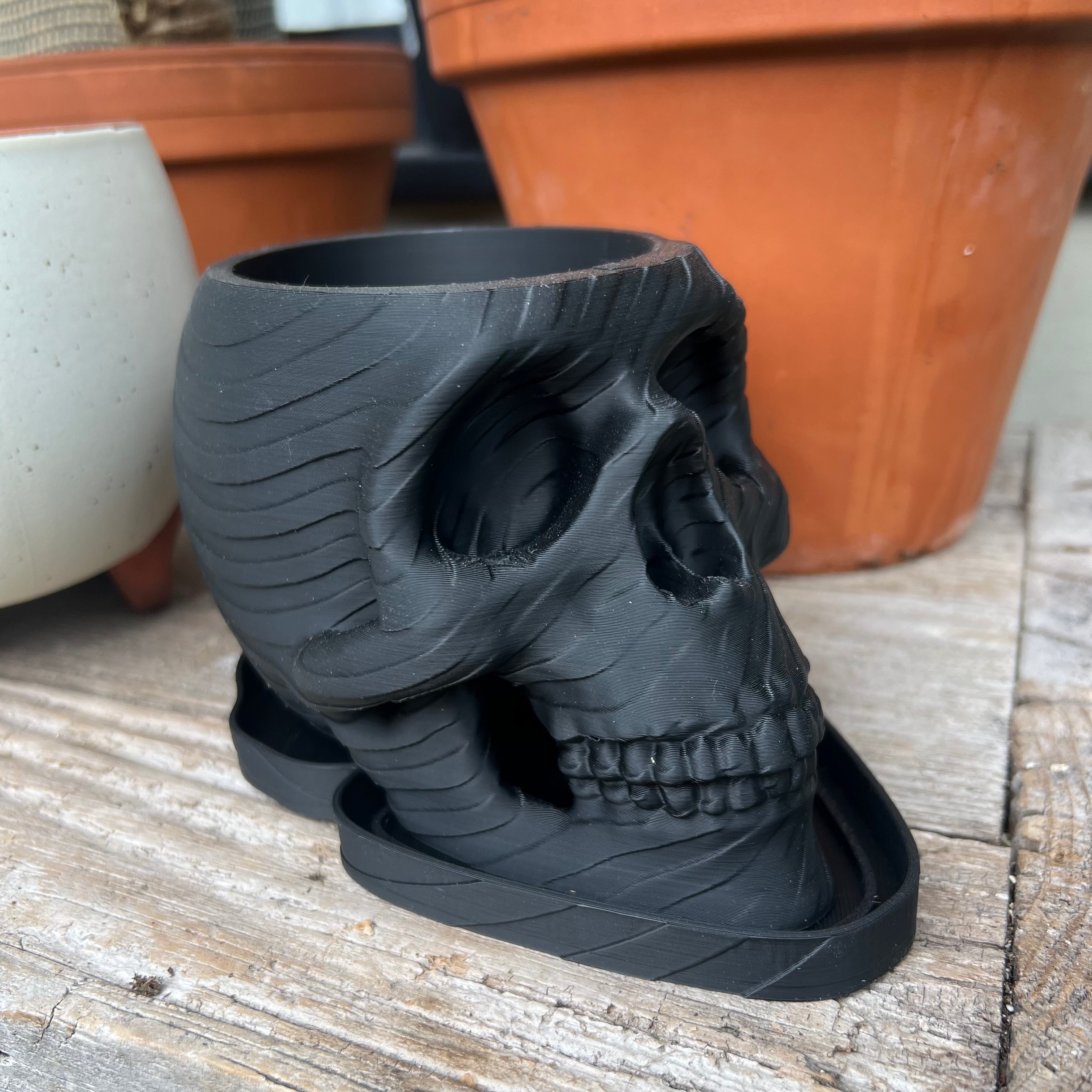 Skull Planter PLA Black