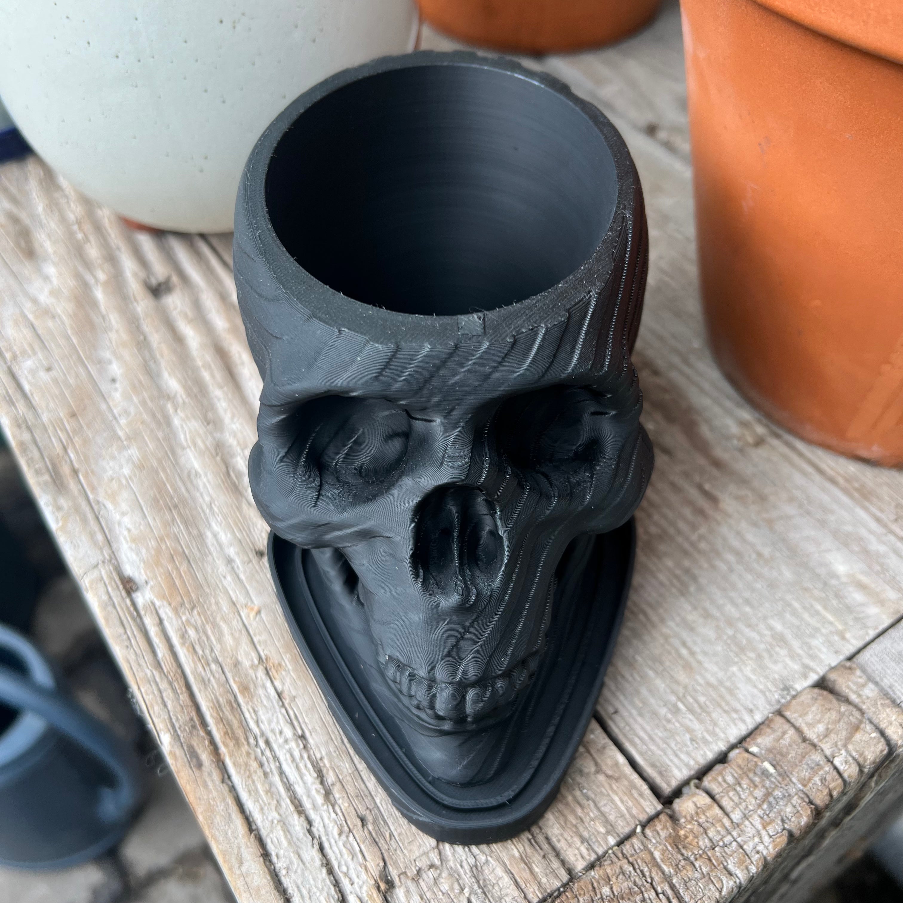 Skull Planter PLA Black