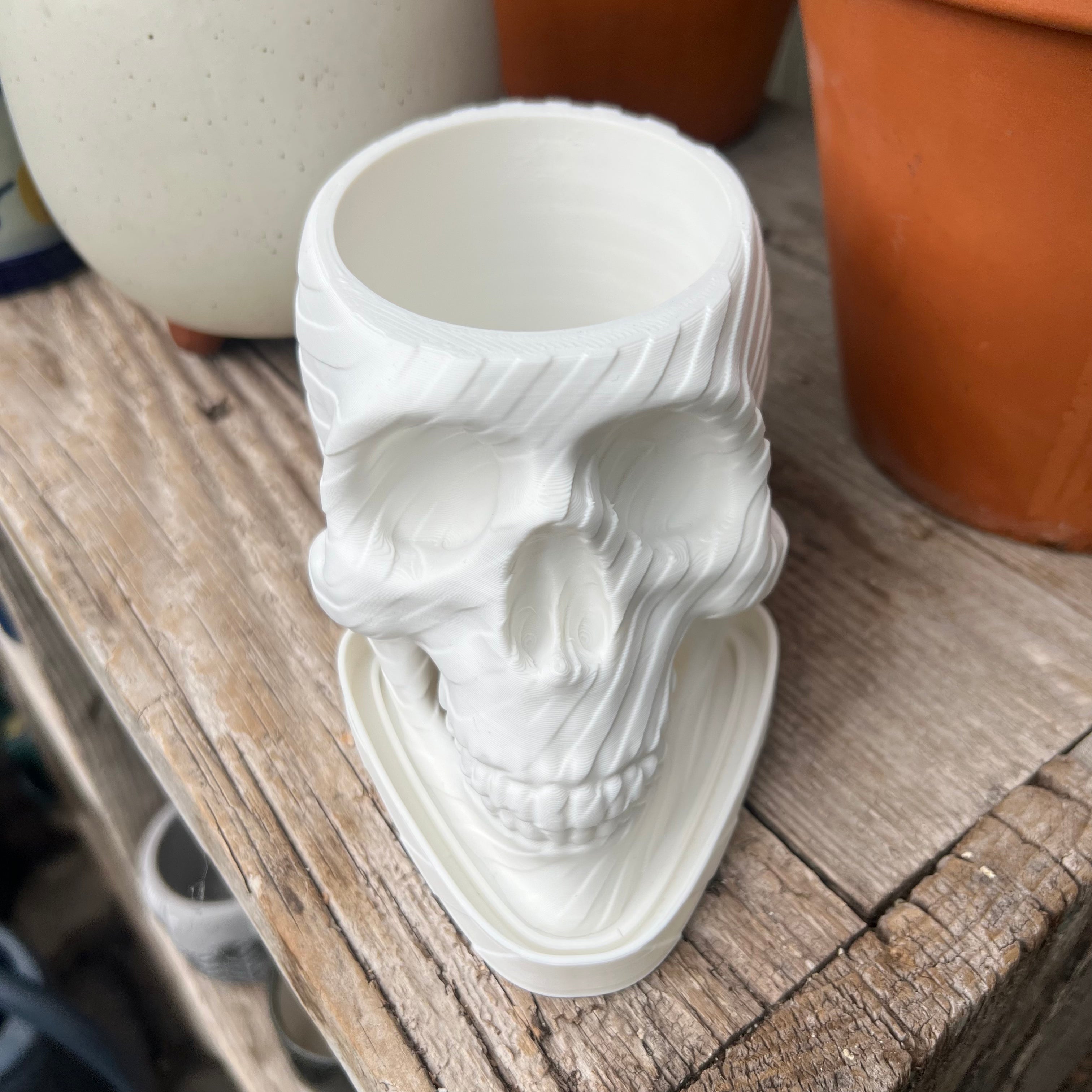 White PLA Skull Planter