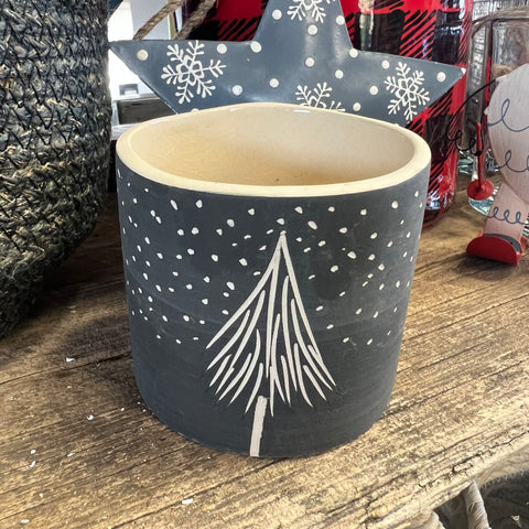 Cache-pot Noir mat sapin beige 3.25 pouces